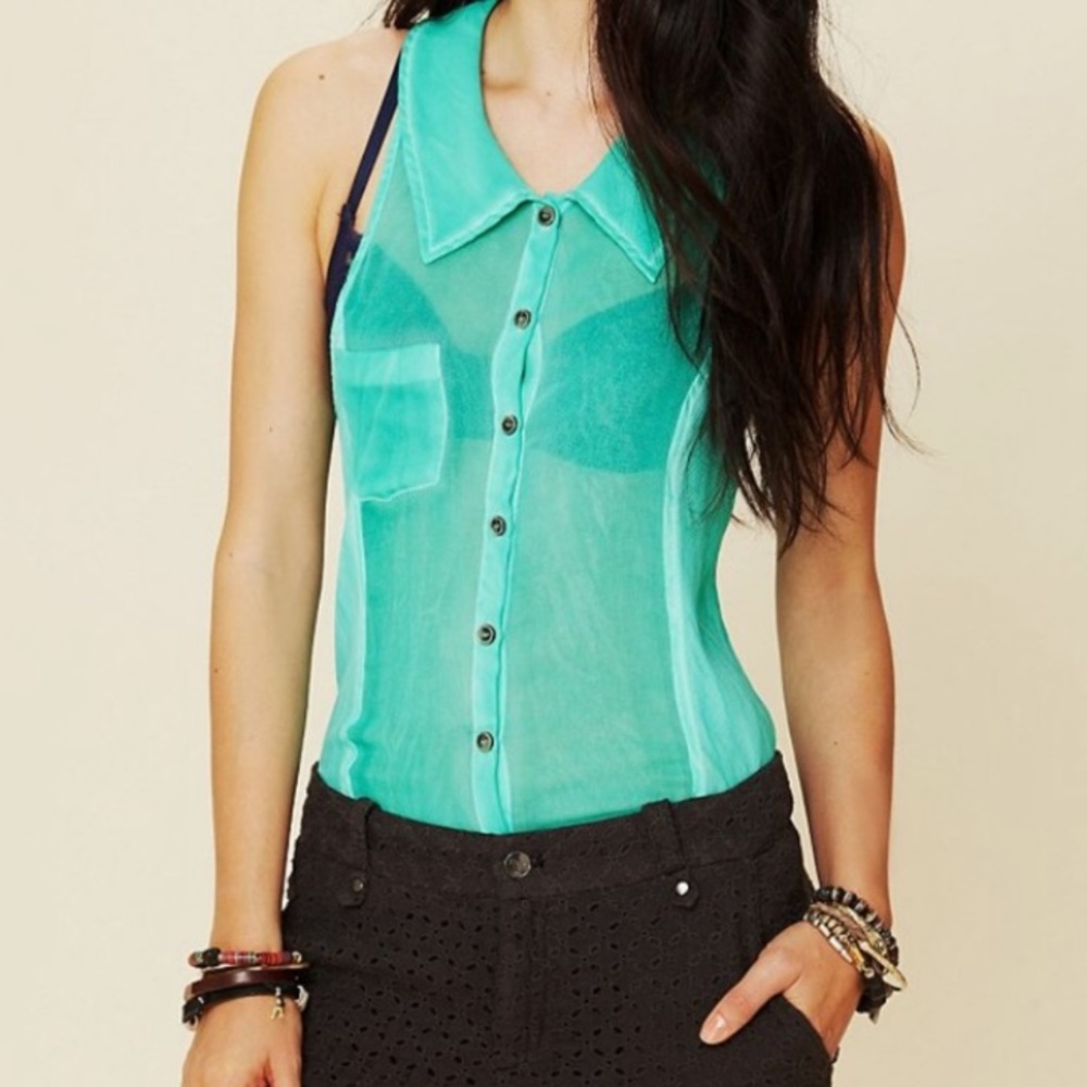 FP We The Free Sheer Sleeveless Button Down Blouse